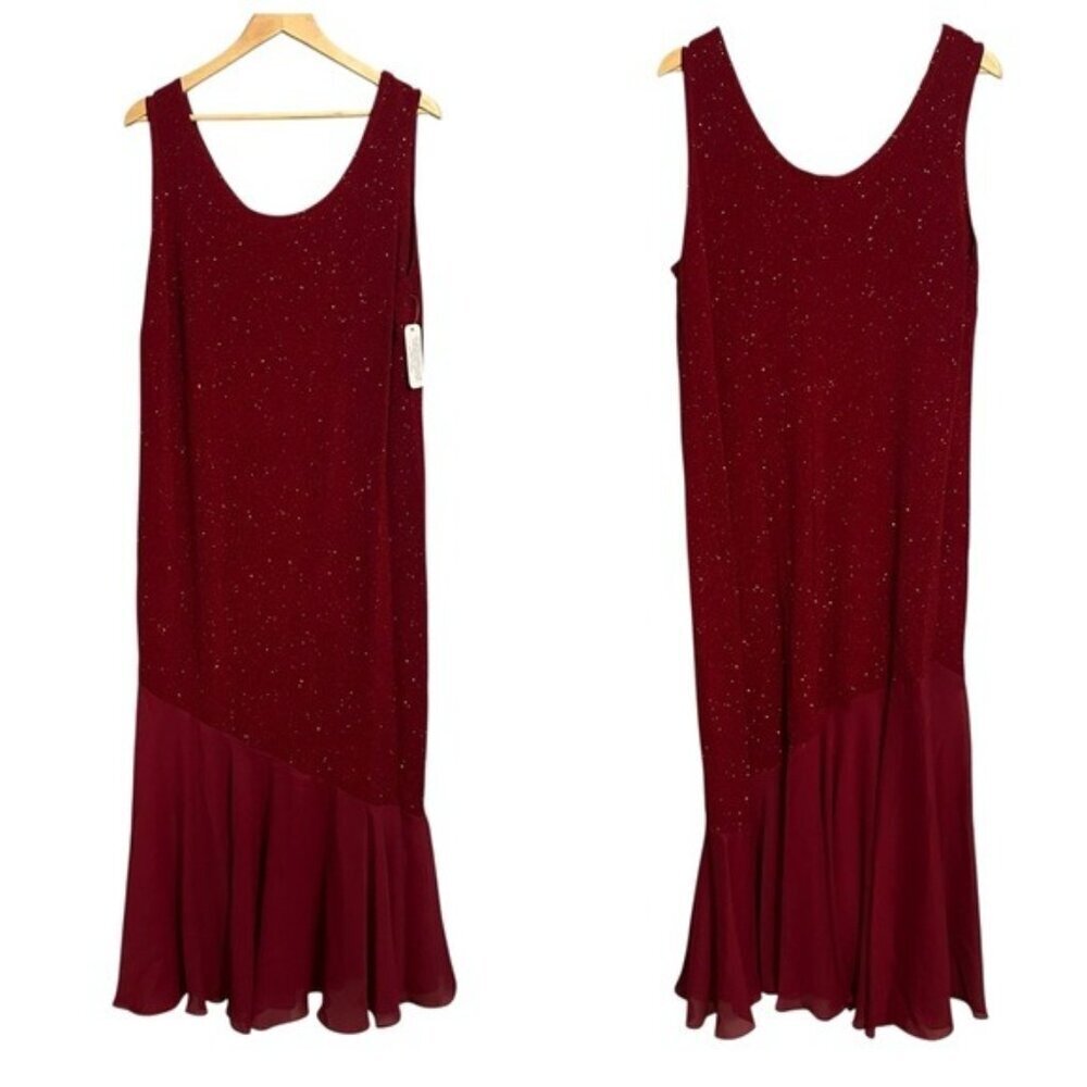 Monroe & Main 16W Glitter Dress NWT Mermaidcore Asym Hem Glam Formal Burgundy